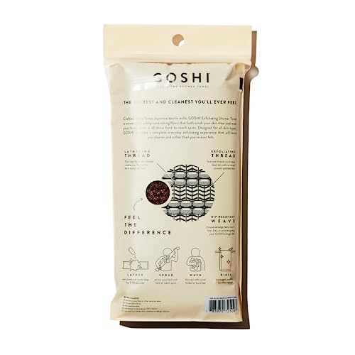 GOSHI Exfoliating Shower Towel - Long Body Scrubber, Red | For back acne, KP & smooth skin, durable quick dry nylon washcloth, ethically crafted in Gunma, Japan - color: Red