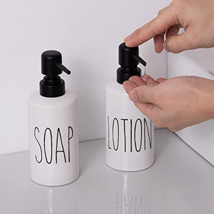 FE Soap Dispenser, 10oz Ceramic Liquid Soap Dispenser for Bathroom Countertop with Plastic Pump(SOAP) - color: White-soap
