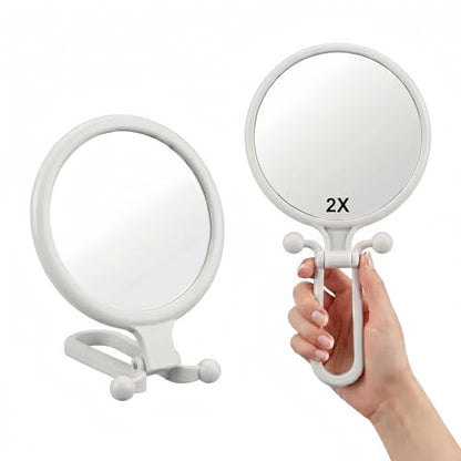 Magnifying Handheld Mirror Double Sided, Travel Makeup Hand Mirrors with 1X 2X Magnification, Small Hand/Desk Vanity Mirror (1Pc White) - color: 1pc White