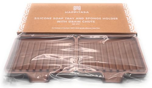 Silicone Soap Dish Tray and Sponge Holder with Drain Chute, Rectangular, Kitchen and Bathroom Sink Organizer (Mocha, 5.2"x4" (Set of 2), 7.2 Ounces) - color: Mocha, size: (SM) 5.2"x4" (2pcs)