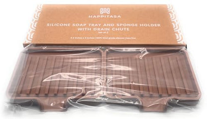 Silicone Soap Dish Tray and Sponge Holder with Drain Chute, Rectangular, Kitchen and Bathroom Sink Organizer (Mocha, 5.2"x4" (Set of 2), 7.2 Ounces) - color: Mocha, size: (SM) 5.2"x4" (2pcs)