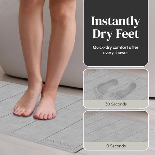 Stone Bath Mat for Bathroom, Diatomaceous Earth Bath Mat, 24" x 16", 1 Pack | Modern Alternative to Fabric Mats, Quick Drying, Fast Water Absorption, Includes Non-Slip Mat & Sanding Tool, Easy to Clean - style: Modern Minimalist