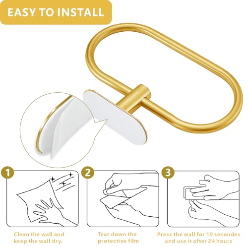 Toilet Paper Holder/Towel Ring Self Adhesive, Eolax No Drilling Gold Bathroom Hardware Accessories, Stainless Steel Sticky Toilet Roll Hanger and Hand Towel Holder, Wall Mounted, 2 Pieces - color: Gold