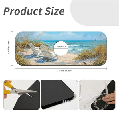 Kitchen Sink Splash Guard，Beach-scene Faucet Mat Sink Gadgets-Super Absorbent Fast Drying Mat Drip Catcher for Kitchen, Bathroom,Sink Mat, Dish Drying Mat, Bathroom(15" X 5.5" ) - color: Beach-scene