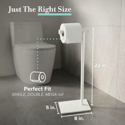 Gatco 1431W Modern Rectangle Base Freestanding Toilet Paper Holder, 21.25", Matte White with Weighted Base - color: Matte White, 21.25"h