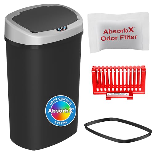 iTouchless 13 Gallon Automatic Trash Can with Sensor 2.0 Technology & Odor Filter – Touchless, Slim Space-Saving Design for Hygiene-Conscious Homes, Offices & Busy Families – Black, Durable Plastic - color: Coal Black, Silver