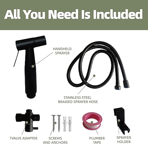 Handheld Bidet Sprayer for Toilet, Brass Leak Free T-Valve & Adjustable Jet Spray, Feminine Hygiene, Baby Diaper Sprayer with Superior Complete Accessories
