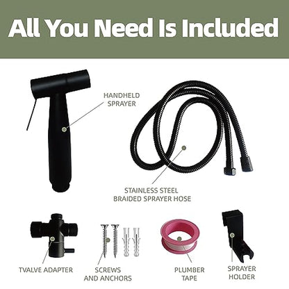 Handheld Bidet Sprayer for Toilet, Brass Leak Free T-Valve & Adjustable Jet Spray, Feminine Hygiene, Baby Diaper Sprayer with Superior Complete Accessories