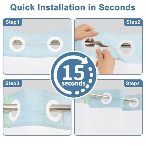 No Hook Shower Curtain and Liner Set with Detachable Liner, Ocean Blue Shower Curtain with Sheer Top Window and Weighted Hem, Waterproof Summer Shower Curtains for Bathroom, 71x74 Inches - color: Fresh Ocean