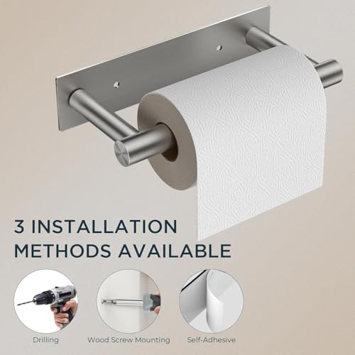 FORIOUS Commercial Toilet Paper Holder Wall Mount Bathroom Tissue Holder | Brushed Nickel | Adhesive or Screw | SUS304 Stainless Steel Rustproof | Pivoting Tissue Roll Holder | Square Base - color: Stainless Steel
