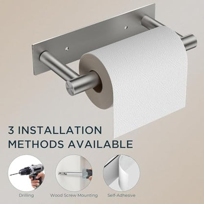 FORIOUS Commercial Toilet Paper Holder Wall Mount Bathroom Tissue Holder | Brushed Nickel | Adhesive or Screw | SUS304 Stainless Steel Rustproof | Pivoting Tissue Roll Holder | Square Base - color: Stainless Steel