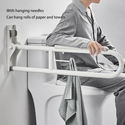 27.6 INCH Stainless Toilet Safety Rails, Disabled Flip-Up Bathroom Grab Bar with Paper Holder, Toilet Handrails Hand Grips Handle Shower Assist Aid, Handicap Grab Bars for Elderly(Gray:Gray) - color: Gray