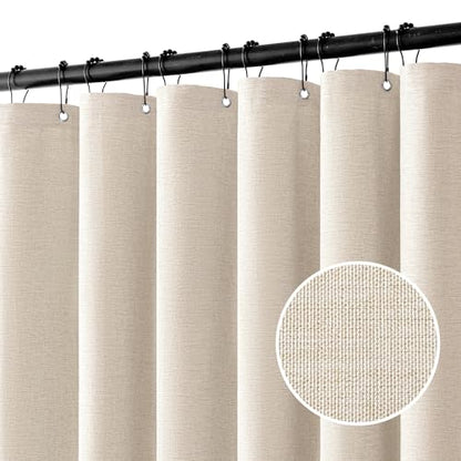 MIULEE W60*L84 Extra Long Linen Shower Curtain Cream Beige 10 Metal Hooks | Washable, Fabric Curtain Set, Waterproof Neutral Thick Cloth Shower Curtain, Bathroom Hotel Bathtub - color: Cream, size: 60"W x 84"L (Pack of 1)