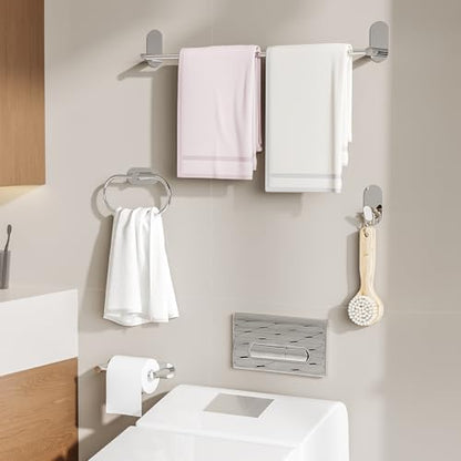 Self Adhesive Towel Bar for Bathroom 24ich Stainless Steel and Zinc Alloy No Drill Towel Rack Heavy Duty Hanger Stick On Hand Towel Holder for Kitchen, Cabinet, Door, Shower, Polished Chrome - color: Polished Chrome