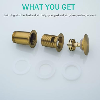 All Metal Bathroom Sink Drain,Pop-up Drain with Detachable Basket Stopper,Anti-Clogging Drain Strainer,Hair Catcher,for Vanity Vessel Sink with Overflow,Champagne Bronze,SE83997PB-1CB - color: Champagne Bronze(with Overflow)