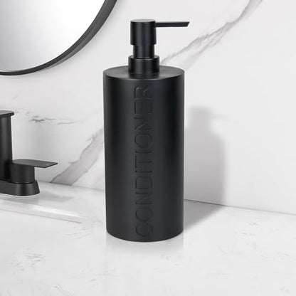 Matte Black Conditioner Dispenser Luxurious Refillable Pump Bottle with Black Resin Pump and Embossed Text, Durable Design for Bathroom and Shower - color: Conditioner Black