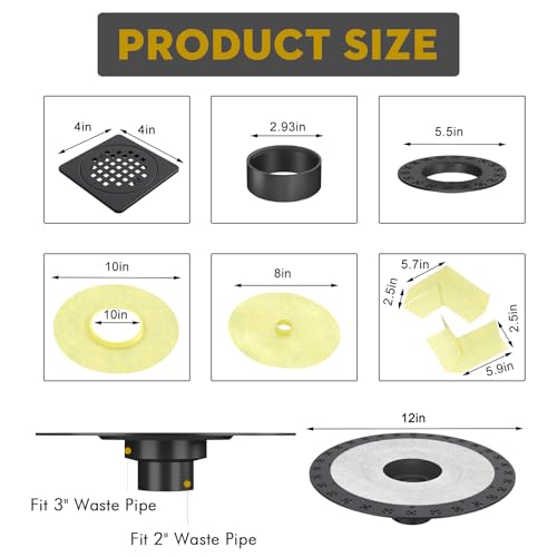 4” Shower Drain Grate Kit with Flange, Fits Schluter Kerdi-Drain | Square Shower Drain with 2 Inch ABS Flange, Adjustable Collar, SUS 304 Stainless Steel Grate, For Bathroom, Matte Black - color: Matte Black, size: 4 Inch Kit with Flange