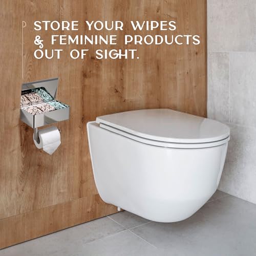 Day Moon™ - Toilet Paper Holder with Shelf - Modern Roll Holder for Bathroom - 1 Pack - Wall Mount - with Storage, Polished Chrome - color: Polished Chrome