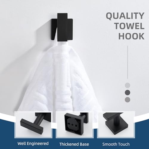 Angle Simple Towel Hook for Bathroom, Robe Coat Hook for Wall, Matte Black | Rustproof SUS304 Stainless Steel, Square Storage Holder, No Falling Off, Use in Bedroom Kitchen Entryway Closet, Screws Mount - color: Matte Black