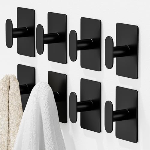 pickpiff Adhesive Towel Hooks: 20LB Extra Strong Wall Hanger, Black 8 Pack - color: Black, size: 8 Pack