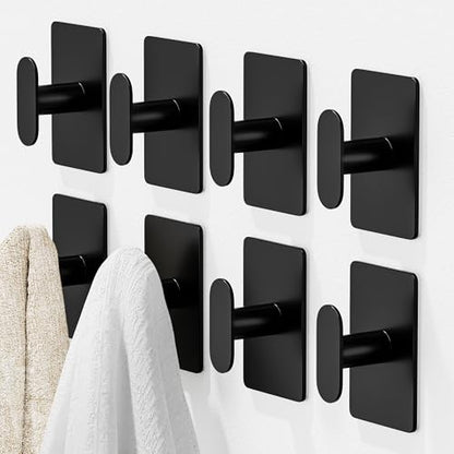 pickpiff Adhesive Towel Hooks: 20LB Extra Strong Wall Hanger, Black 8 Pack - color: Black, size: 8 Pack