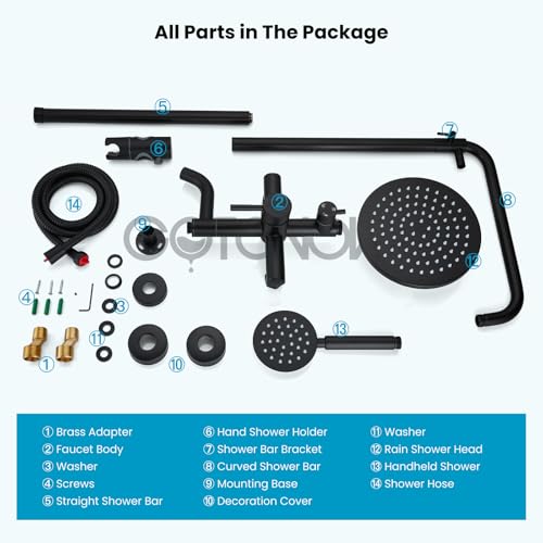 gotonovo Outdoor Shower Kit SUS304 Stainless Steel Matte Black | Outside Shower Fixtures,8’’ Rain Head with Handheld Sprayer,Swivel Tub Spout,Indoor/Outdoor,Poolside,Backyard,Garden,Beach - color: Black