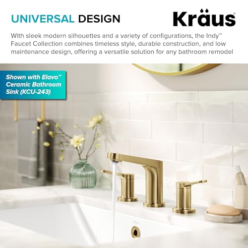 KRAUS Indy Widespread Bathroom Faucet in Spot-Free Brushed Brass with 2 Handles, Pop Up Drain and Supply Lines, FUS-14103SFBB - color: Spot Free Brushed Brass, style: Widespread