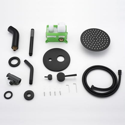 SUMERAIN Matte Black Rain Shower System with 8" Rain Shower Head | Waterfall Tub Spout, Brass Handheld Shower, Shower Faucet Set, Concealed Box Design, Easy to Maintain and Install - color: Matte Black, size: 3 Function