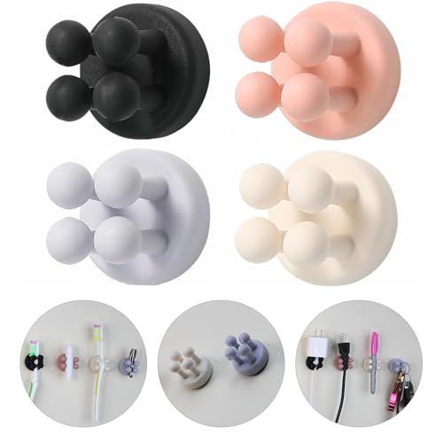 Mindful Design Razor Holder - 4Pcs Self Adhesive Silicone Toothbrush Holders Wall Mounted to Mirror for Shower Hanging Towel, Functional Waterproof Hook for Bathroom Kitchen Living Room Office