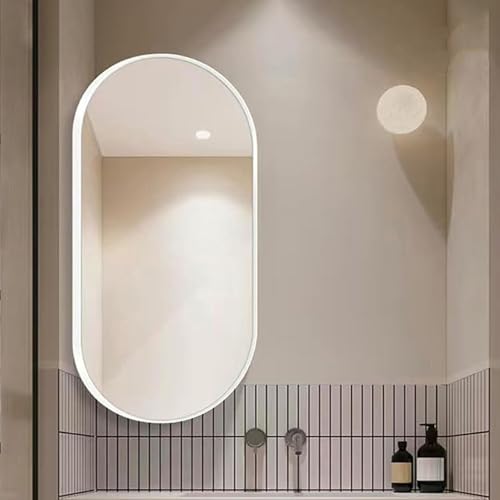 Swivel Corner Bathroom Mirror Oval Wall Mounted Corner Mirror 360° Rotation Modern Vanity Makeup Mirror With Swivel Bracket Aluminum Frame For Living Room Vertical & Horizontal(White,W13.8xH23.6in) - color: White, size: W13.8xH23.6in