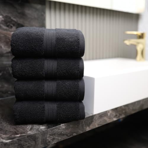 Hand Towels Set of 4 - Soft & Luxury, Large (16"x 28") 100% Cotton, Decorative, Luxury and Cozy - Versatile, Perfect as Hotel Towel, Cotton Face Towels, Thick Hand Towels - Black - color: Black