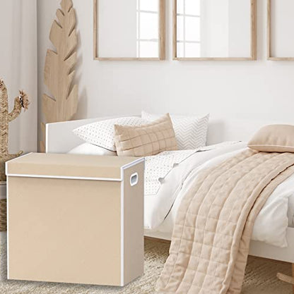 Simple Houseware Double Laundry Hamper with Lid & Removable Bags, Beige | Heavy Duty 600D Polyester, Water-Resistant Surface - color: Beige