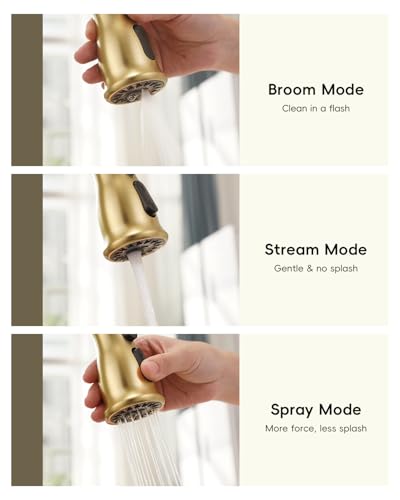 DAYONE Gold Kitchen Sink Faucets with Soap Dispenser and Separate Handle 3 Holes, 2 Holes Pull Down Brushed Gold Sink Faucet for Kitchen, Single Handle High Arc, DAY-CR272 - color: Brushed Gold, style: 3 Holes