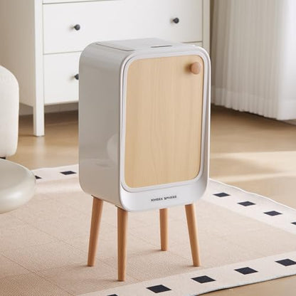 Motion Sensor Touchless Trash Can for Living Room Bedroom, 5.3 Gallon/20L Automatic Stainless Steel Slim Tall Garbage Can with Butterfly Lid&Legs, Wood Color - color: Wood