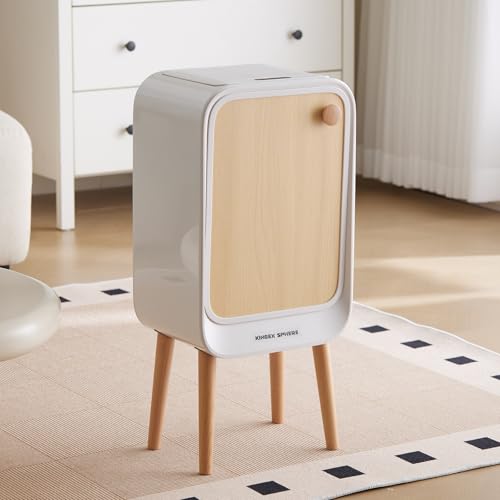 Motion Sensor Touchless Trash Can for Living Room Bedroom, 5.3 Gallon/20L Automatic Stainless Steel Slim Tall Garbage Can with Butterfly Lid&Legs, Wood Color - color: Wood