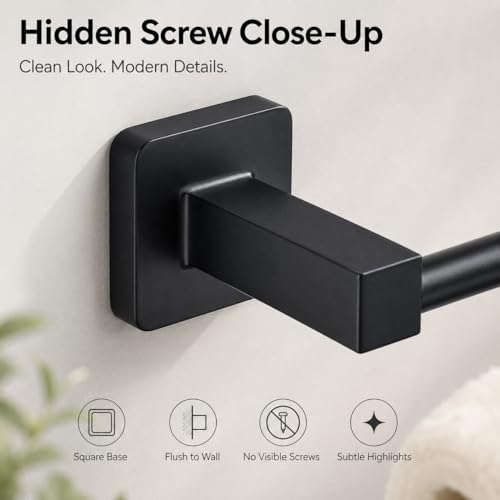 Matte Black Bathroom Hardware Set 4 Pieces,Bathroom Accessories Set Stainless Steel Wall Mounted, Hand Towel Bar, Towel Ring, Robe Towel Hooks,Toilet Paper Holder,Towel Bar Set, 23.6 Inch - color: Matte Black, size: 23.6Inch