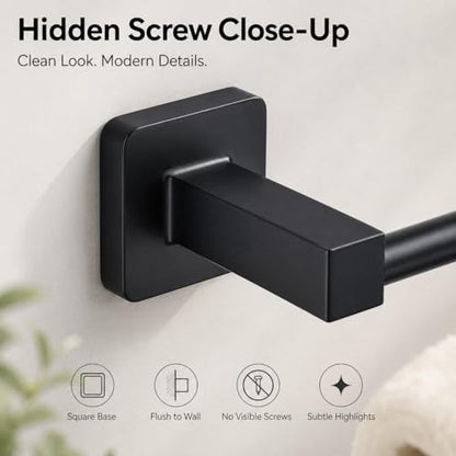 Matte Black Bathroom Hardware Set 4 Pieces,Bathroom Accessories Set Stainless Steel Wall Mounted, Hand Towel Bar, Towel Ring, Robe Towel Hooks,Toilet Paper Holder,Towel Bar Set, 23.6 Inch - color: Matte Black, size: 23.6Inch