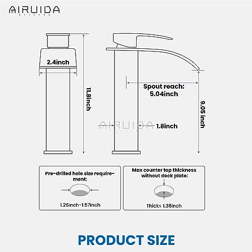 Airuida Vessel Sink Faucet,Black&Nickel Tall Waterfall Bathroom Faucet | Single Handle,Tall Bathroom Faucet 1 Hole,Vanity Faucet,without Drain,Bowl Bathroom Faucet - color: Matte Black & Brushed Nickel
