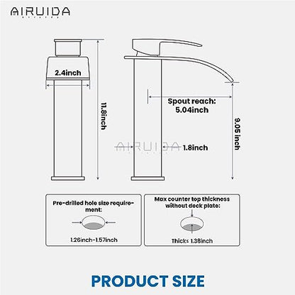 Airuida Vessel Sink Faucet,Black&Nickel Tall Waterfall Bathroom Faucet | Single Handle,Tall Bathroom Faucet 1 Hole,Vanity Faucet,without Drain,Bowl Bathroom Faucet - color: Matte Black & Brushed Nickel