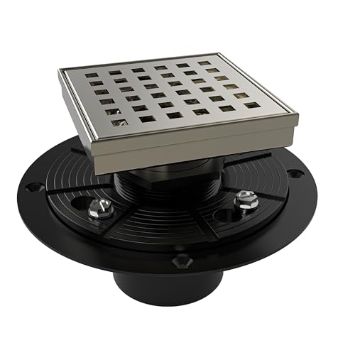 4 Inch Square Shower Drain Nickel Floor Drain with Flange Square Holes Pattern Cover Grate Removable SUS304 Stainless Steel Watermark&CUPC Certified Brushed Nickel - color: Brushed Nickel, size: 4 Inch