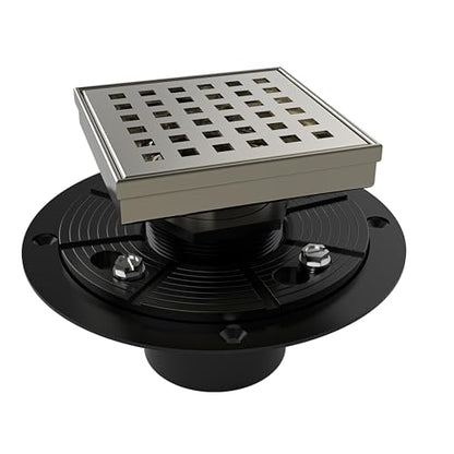 4 Inch Square Shower Drain Nickel Floor Drain with Flange Square Holes Pattern Cover Grate Removable SUS304 Stainless Steel Watermark&CUPC Certified Brushed Nickel - color: Brushed Nickel, size: 4 Inch