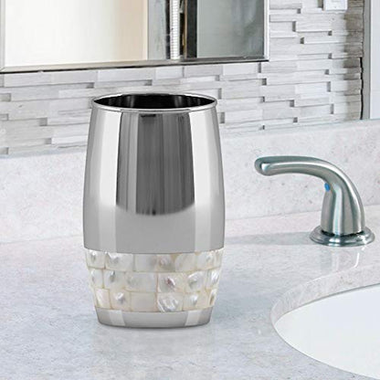 nu Steel Jakarta Collection Bathroom Tumbler, Decorative Holder, Rinse Cup for Water,Tumblers for Mouthwash-Rinsing, Metal with Mother of Pearl Finish.