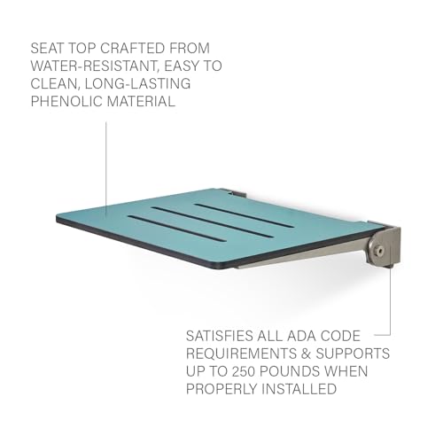 18 inch Silhouette Slimline Folding Wall Mount Shower Bench Seat, Teal Seat with Silver Frame - color: Teal Seat With Silver Frame