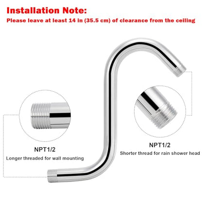 NearMoon S Shaped Shower Head Riser Arm, Shower Extender Arm with Flange, Standard 1/2" Connection- Bathroom Accessory (8 Inch, Chrome) - color: Chrome, style: 8 Inch