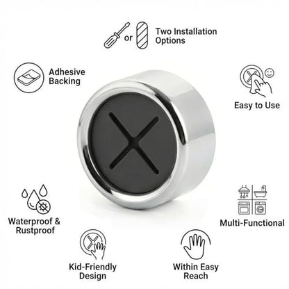 Round Adhesive Push Towel Hooks for Kitchen & Bathroom, Grey, 2 Pack – Self Adhesive Wall Hooks for Hand & Dish Towels, No Drill or Screw Mount Options