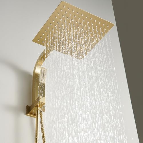 Brushed Gold Shower System with 10Inch Rain Shower Heads with Handheld Spray Combo, Gold Shower Faucet Set with Rain Shower and Handheld, Gold Shower Head and Handle Set(Shower Valve Kit Included) - color: Brushed Gold