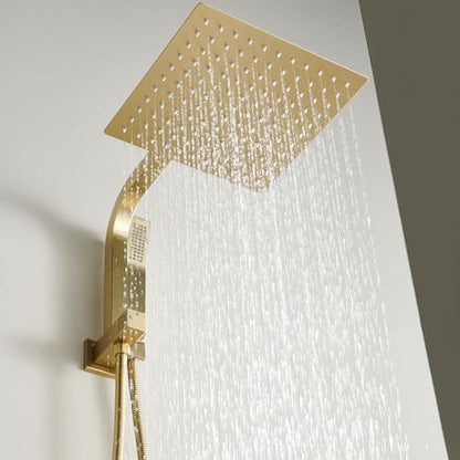 Brushed Gold Shower System with 10Inch Rain Shower Heads with Handheld Spray Combo, Gold Shower Faucet Set with Rain Shower and Handheld, Gold Shower Head and Handle Set(Shower Valve Kit Included) - color: Brushed Gold