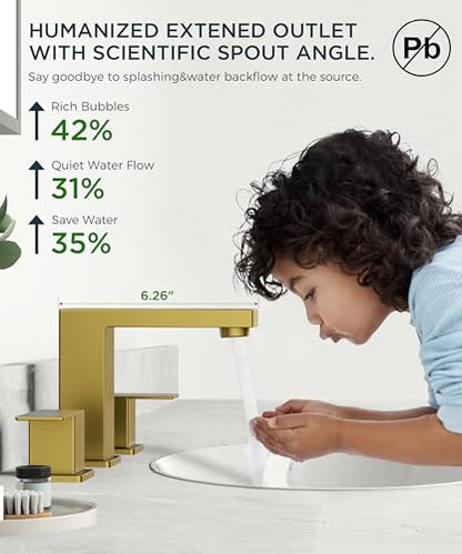 FORIOUS Brushed Gold Bathroom Faucet 3 Hole, 8" Vanity Gold Faucet Bathroom | CUPC 2 Handle 8 Inch Widespread Bathroom Sink Faucet Gold Vanity with Drain, Hoses and Two Aerator, Renovation and Upgrading - color: Brushed Gold, style: Modern