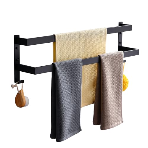 Double Towel Bar Towel Racks for Bathroom, Bath Towel Holders Wall Mount, Stainless Steel Towels Shelves Towel Rail, 2-Tiers (Matte Black, 28 Inches) - color: Matte Black, size: 28 Inches