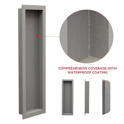 Big Long Shower Niche 12x46(Embedded Size 13x47), Mortar Surface Give Stronger Bonding Strength to Tiles, Waterproof Coating Double Protection Against Water, Perfect as Bathroom Niche - size: 12" x 46"